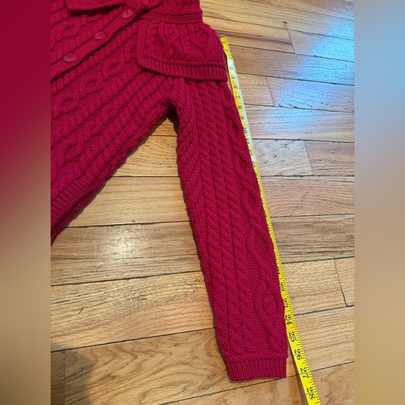 Aran Crafts Ireland Merino Wool Cable Knit Long Cardigan Red Women’s Sz XS NWOT - Picture 11 of 13